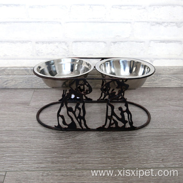 Dog Pet Feeding Bowl with Metal Holder